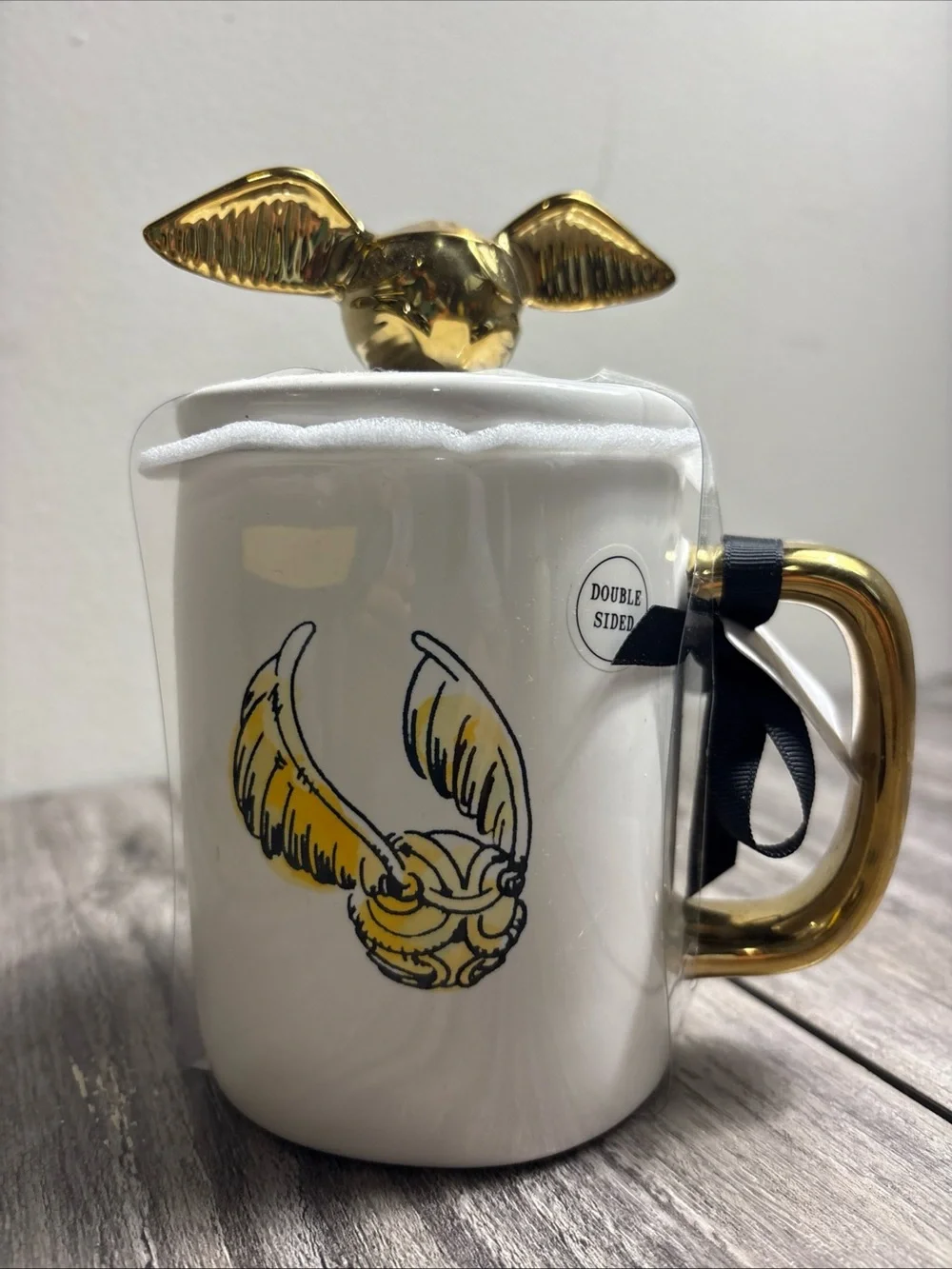 Rae Dunn White Ceramic Harry Potter Collector Mug with Golden Snitch